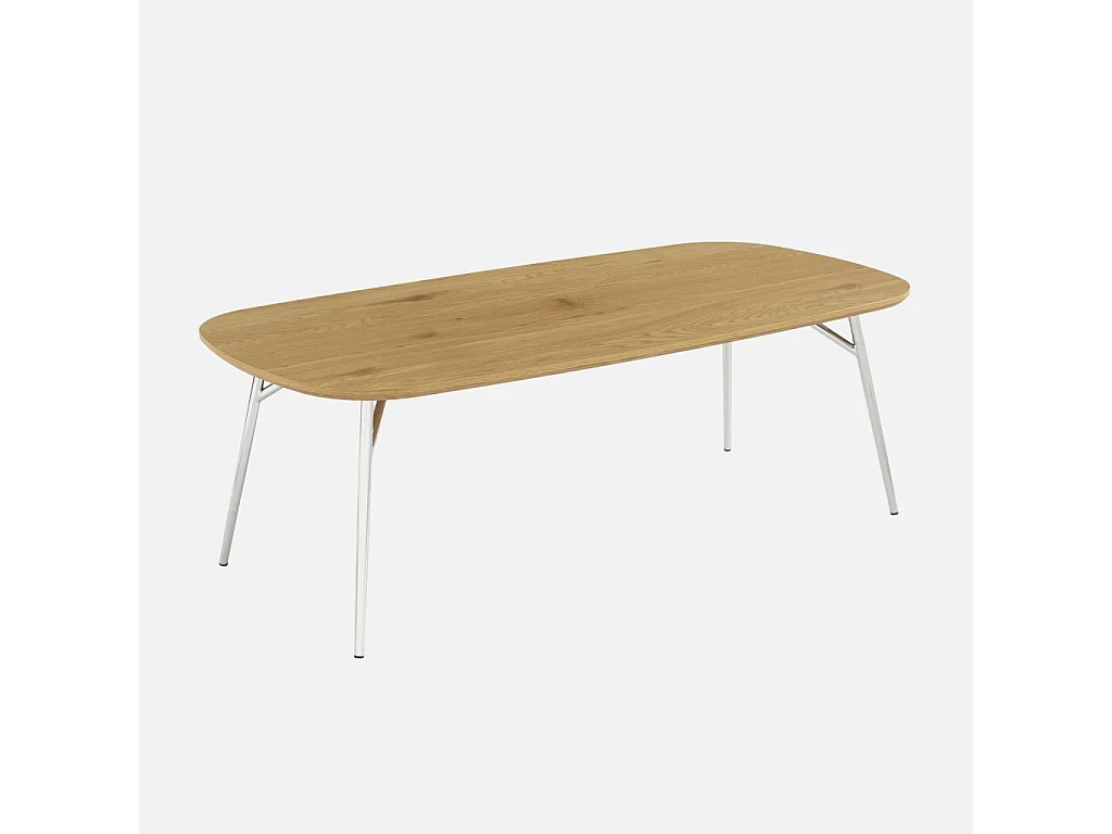 Table basse rectangulaire pieds chromés et décor bois chêne 120cm