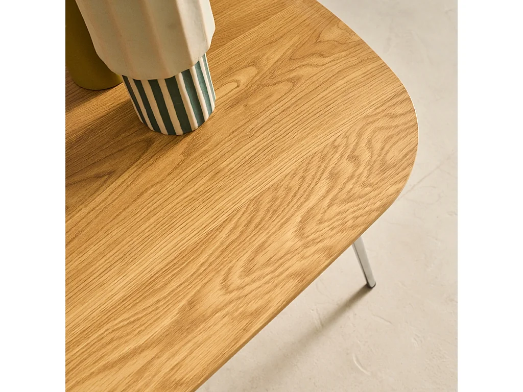 Table basse rectangulaire pieds chromés et décor bois chêne 120cm