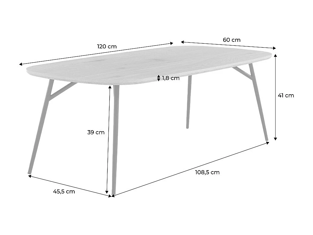 Table basse rectangulaire pieds chromés et décor bois chêne 120cm