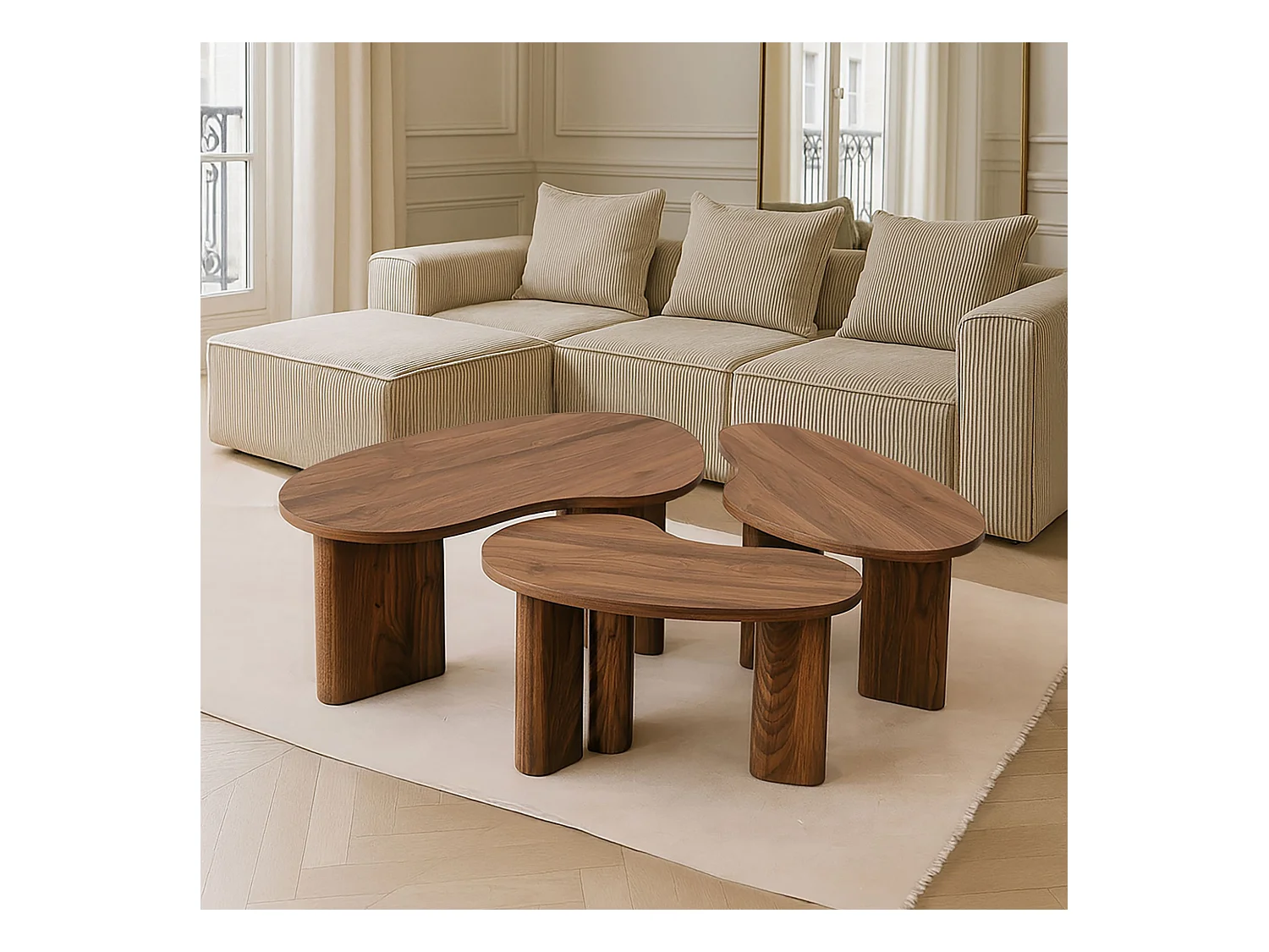 Now's Home - Lot De 3 Tables Basses Organiques Effet Noyer Charlie
