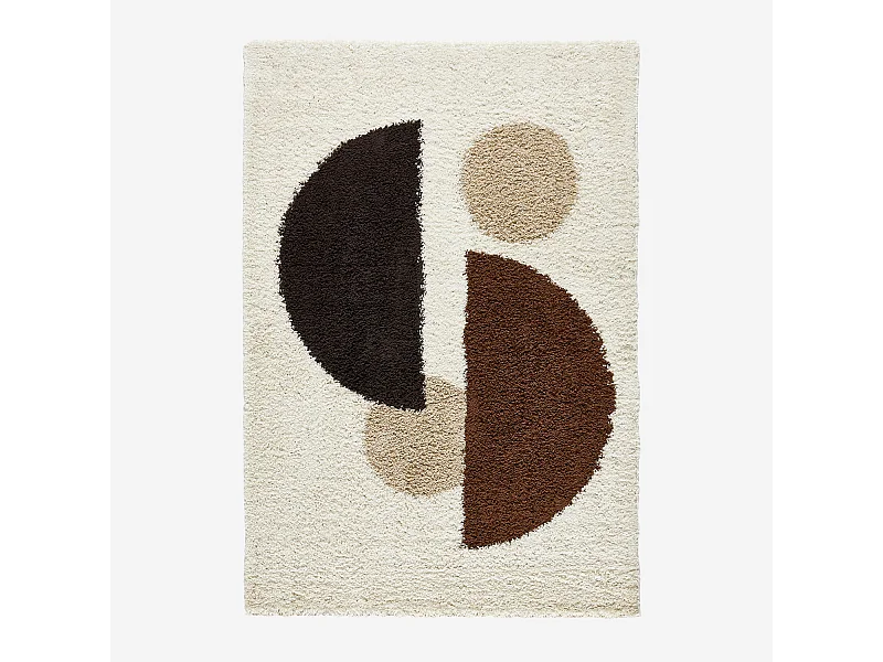 Alfombra interior shaggy motivos circulares beige, marrón, negro