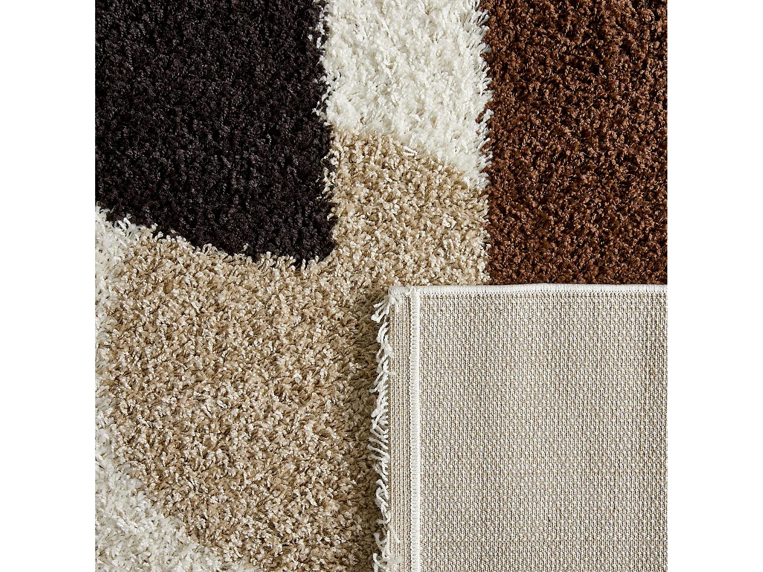 Tappeto interno shaggy motivi circolari beige, marrone, nero