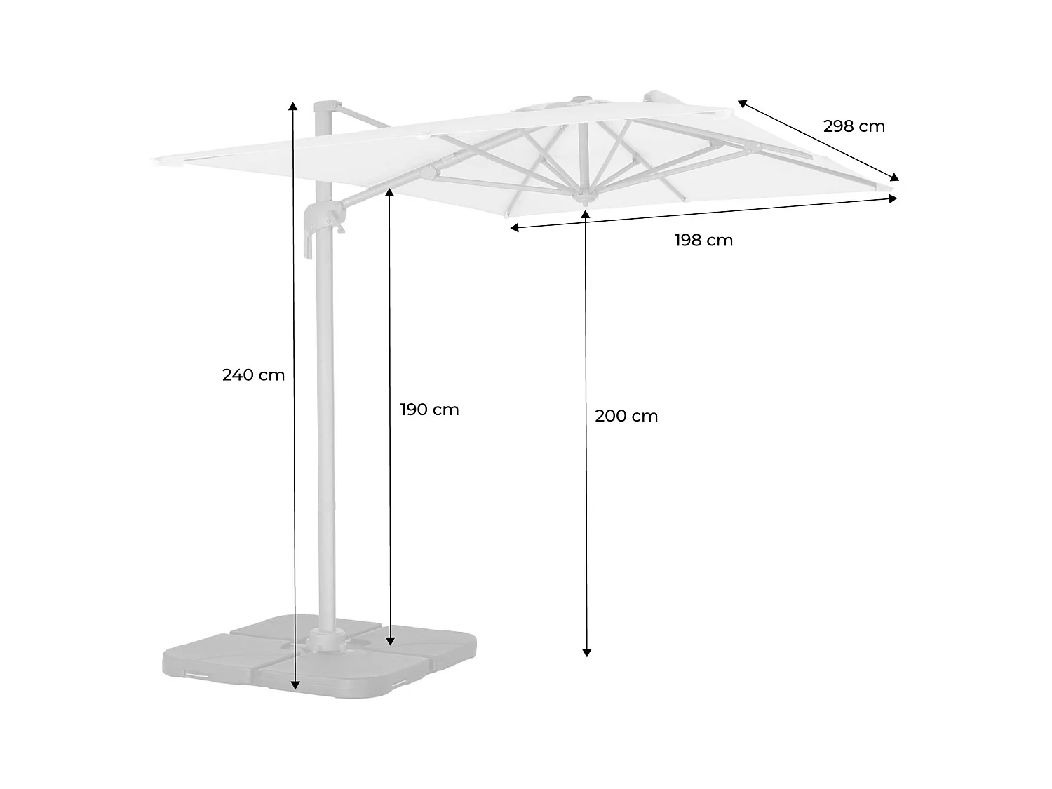 Parasol déporté rectangulaire 2x3m - Antibes - Ecru - Parasol excentré inclinable. rabattable et rotatif à 360°.