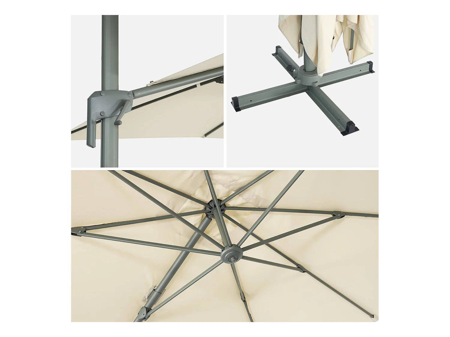 Parasol déporté rectangulaire 2x3m - Antibes - Ecru - Parasol excentré inclinable. rabattable et rotatif à 360°.