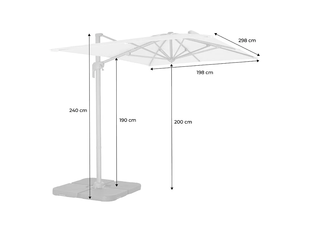 Parasol déporté rectangulaire 2x3m - Antibes - Ecru - Parasol excentré inclinable. rabattable et rotatif à 360°.