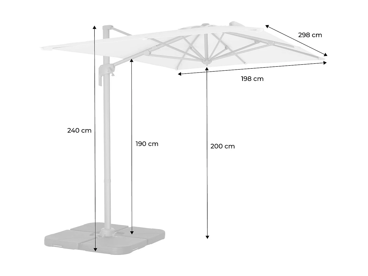 Parasol déporté rectangulaire 2x3m - Antibes - Ecru - Parasol excentré inclinable. rabattable et rotatif à 360°.