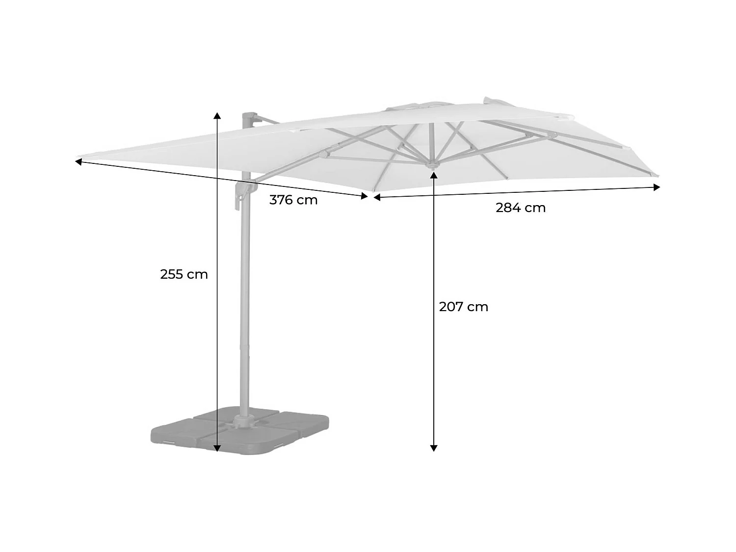 Parasol déporté rectangulaire 3x4m – Antibes – écru – parasol déporté. inclinable. rabattable et rotatif à 360°