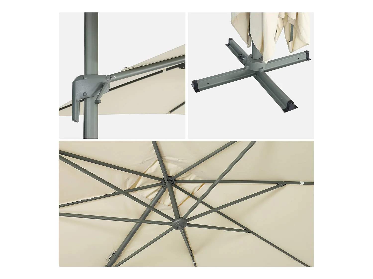 Parasol déporté rectangulaire 3x4m – Antibes – écru – parasol déporté. inclinable. rabattable et rotatif à 360°