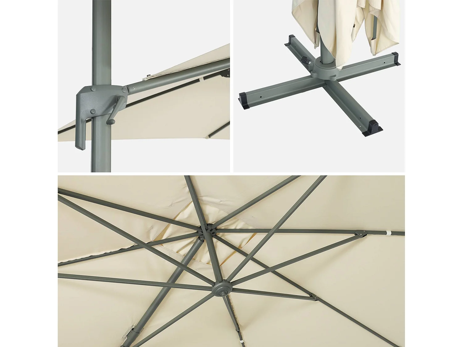 Parasol déporté rectangulaire 3x4m – Antibes – écru – parasol déporté. inclinable. rabattable et rotatif à 360°