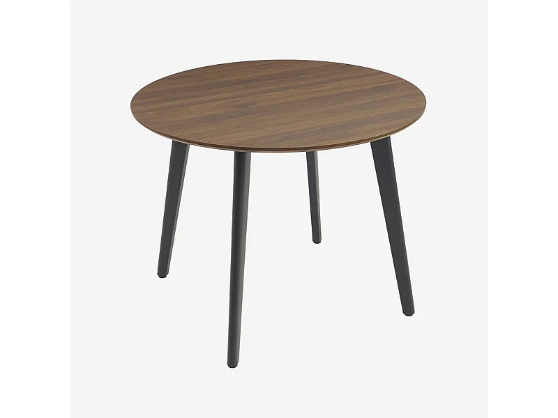 Tavolo da pranzo rotondo effetto legno con gambe in metallo nero 4