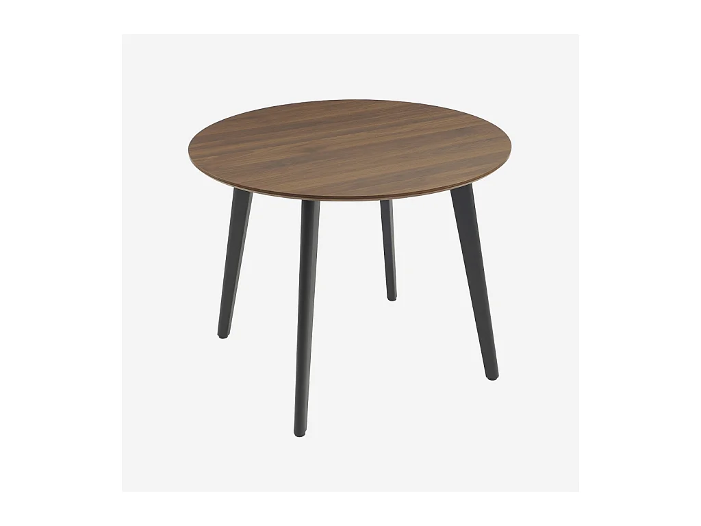 Table à manger ronde effet noyer pieds métal noir 4 places