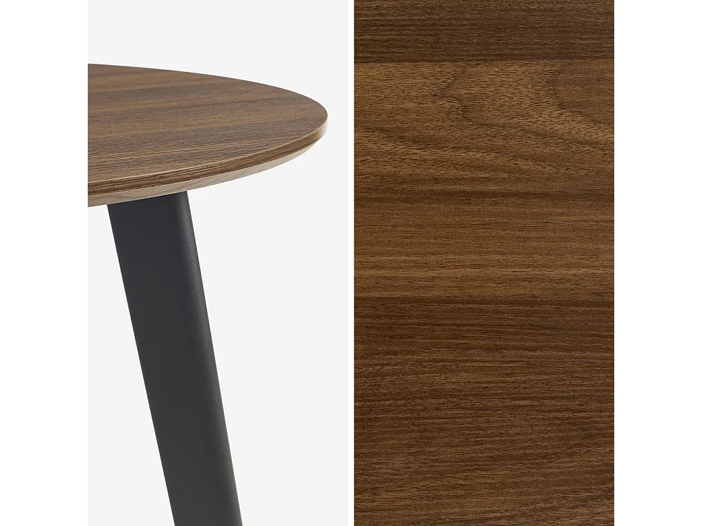 Mesa de comedor redonda efecto madera con patas de metal negro, 4