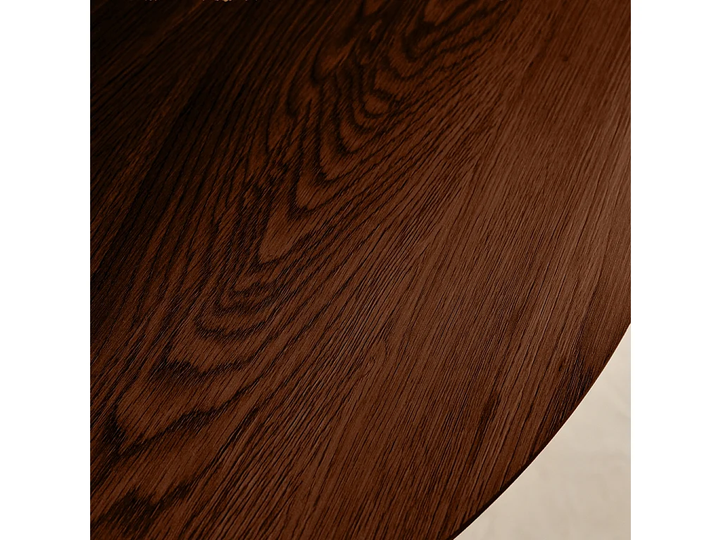 Table à manger ronde effet noyer pieds métal noir 4 places