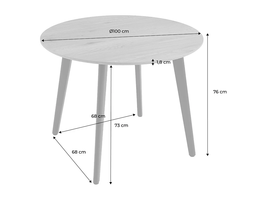 Table à manger ronde effet noyer pieds métal noir 4 places