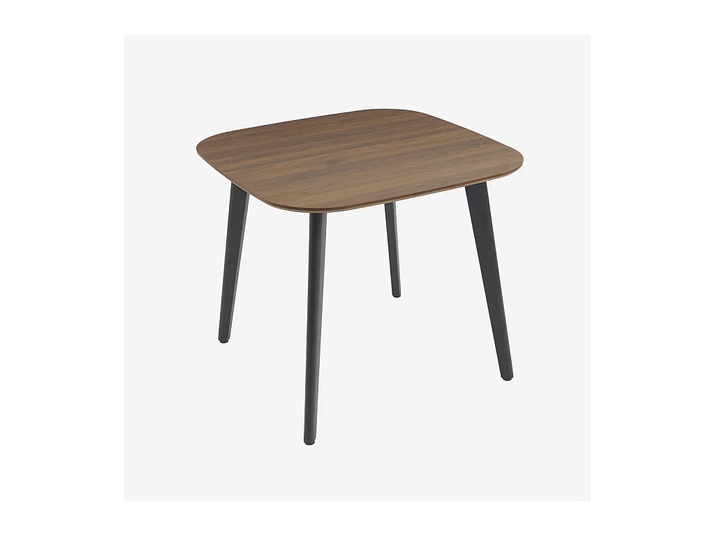 Table à manger carrée effet noyer pieds métal noir 4 places