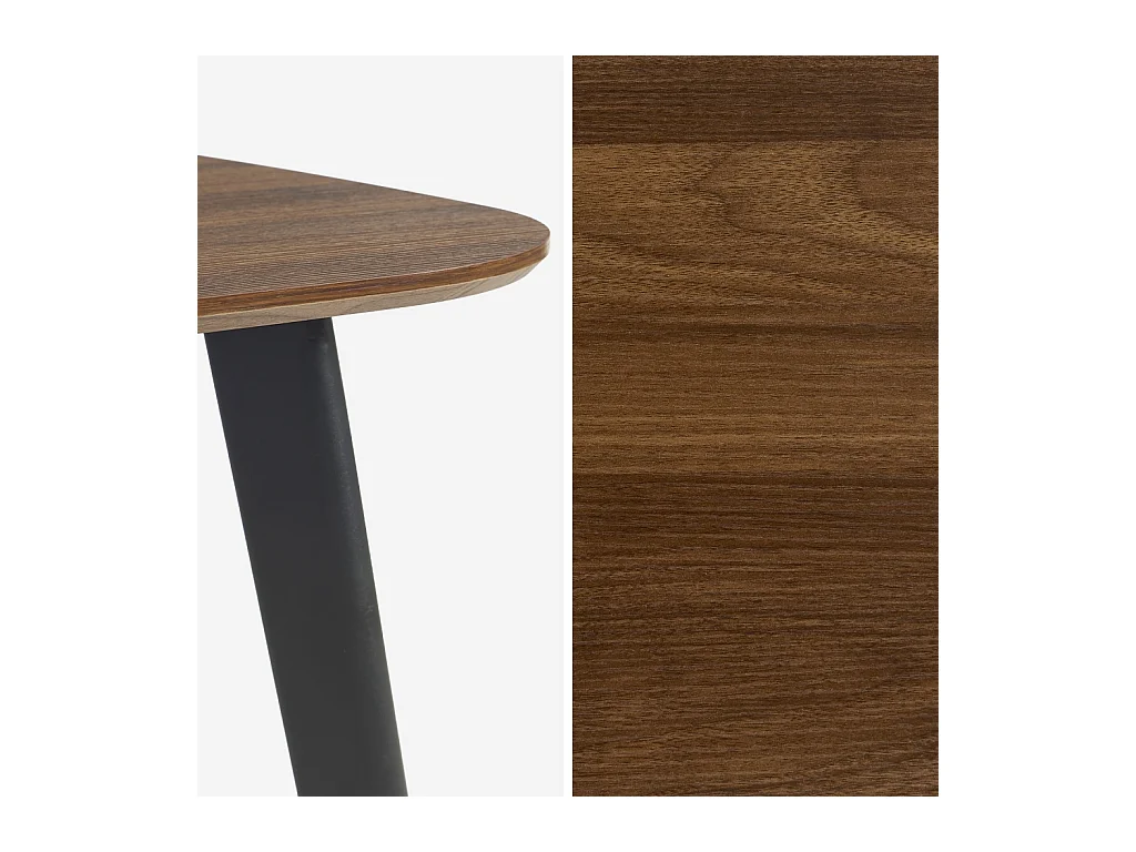 Table à manger carrée effet noyer pieds métal noir 4 places