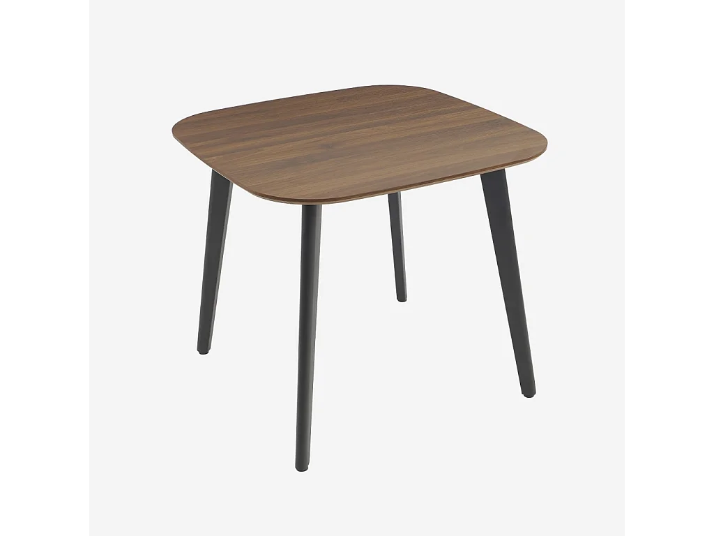 Table à manger carrée effet noyer pieds métal noir 4 places