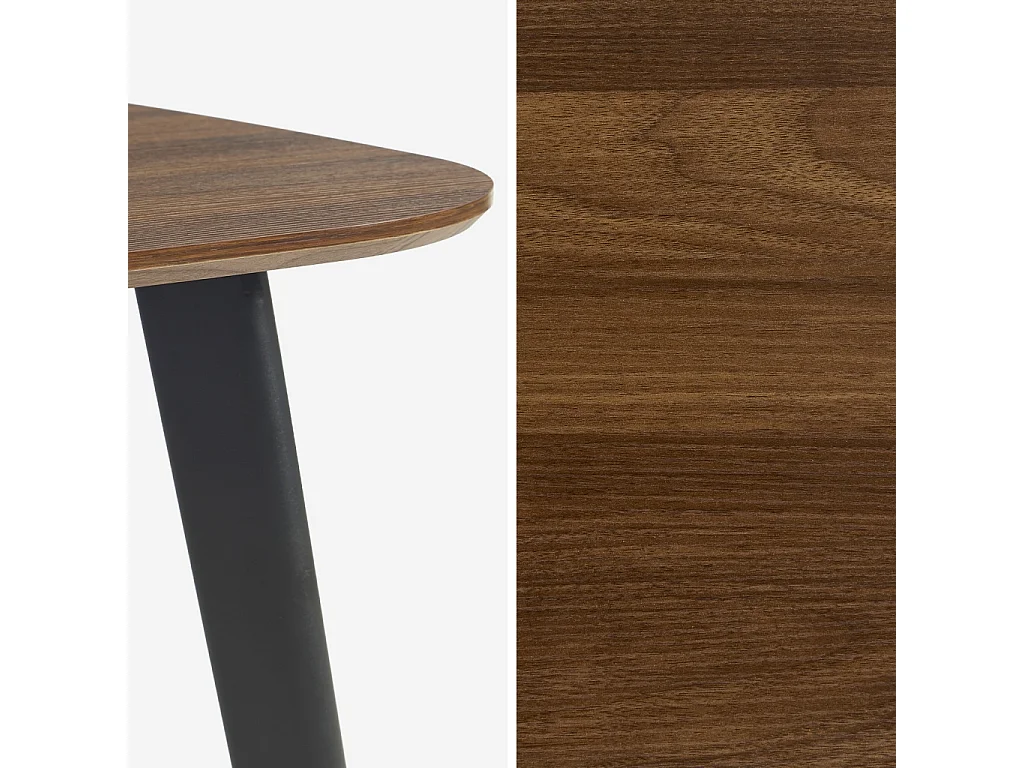 Table à manger carrée effet noyer pieds métal noir 4 places