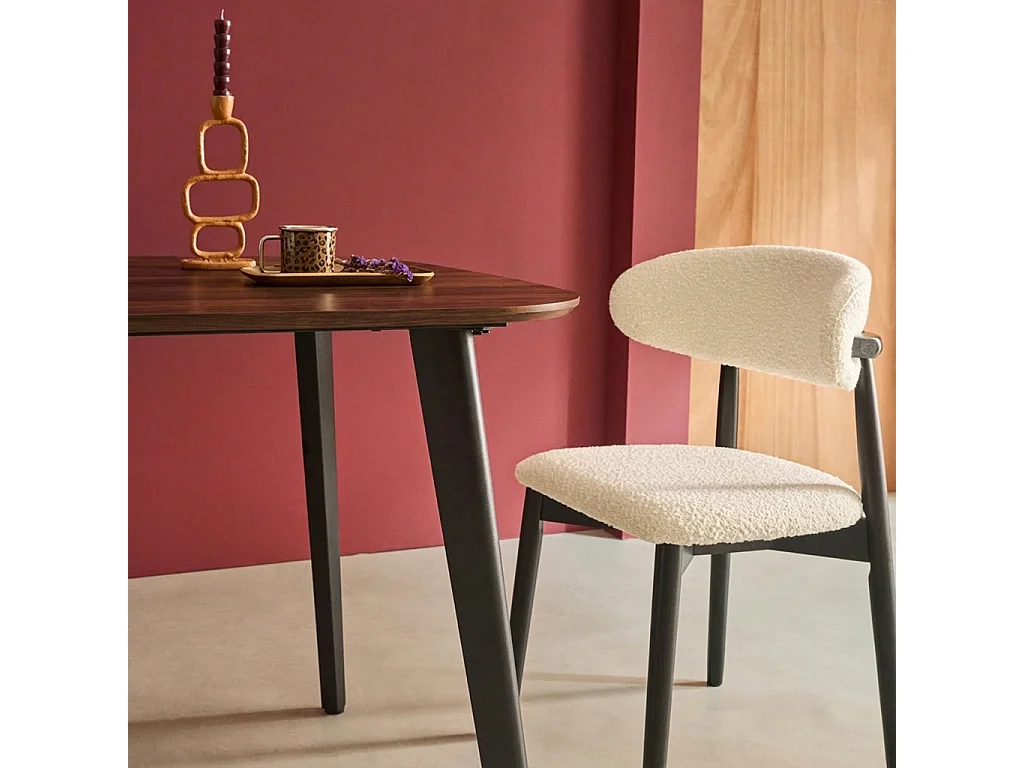 Table à manger carrée effet noyer pieds métal noir 4 places