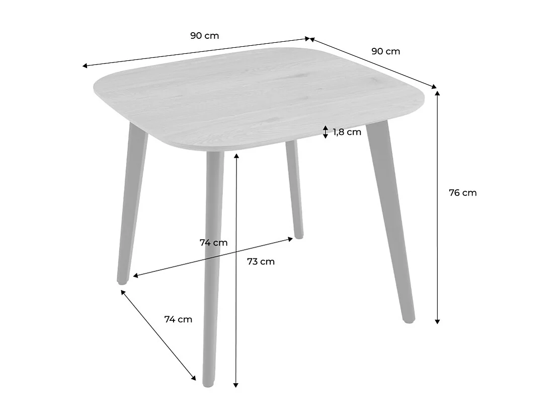 Table à manger carrée effet noyer pieds métal noir 4 places