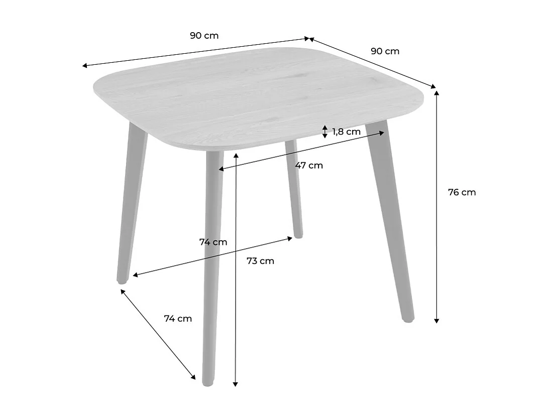 Table à manger carrée effet noyer pieds métal noir 4 places