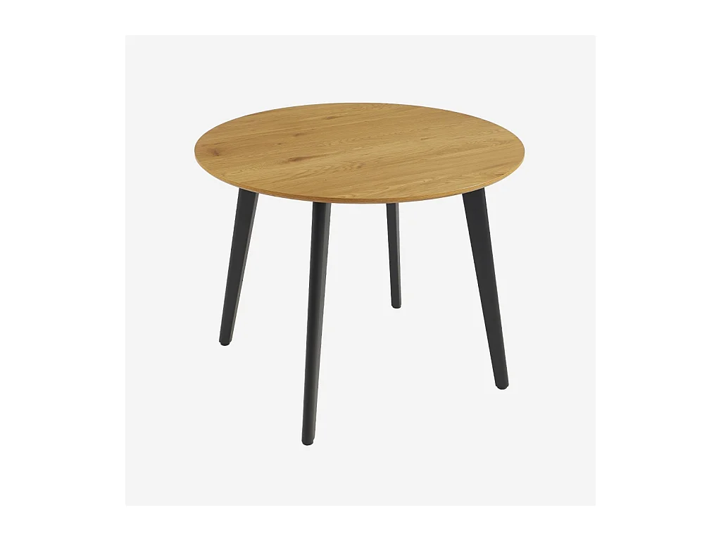 Table à manger ronde effet chêne pieds métal noir 4 places