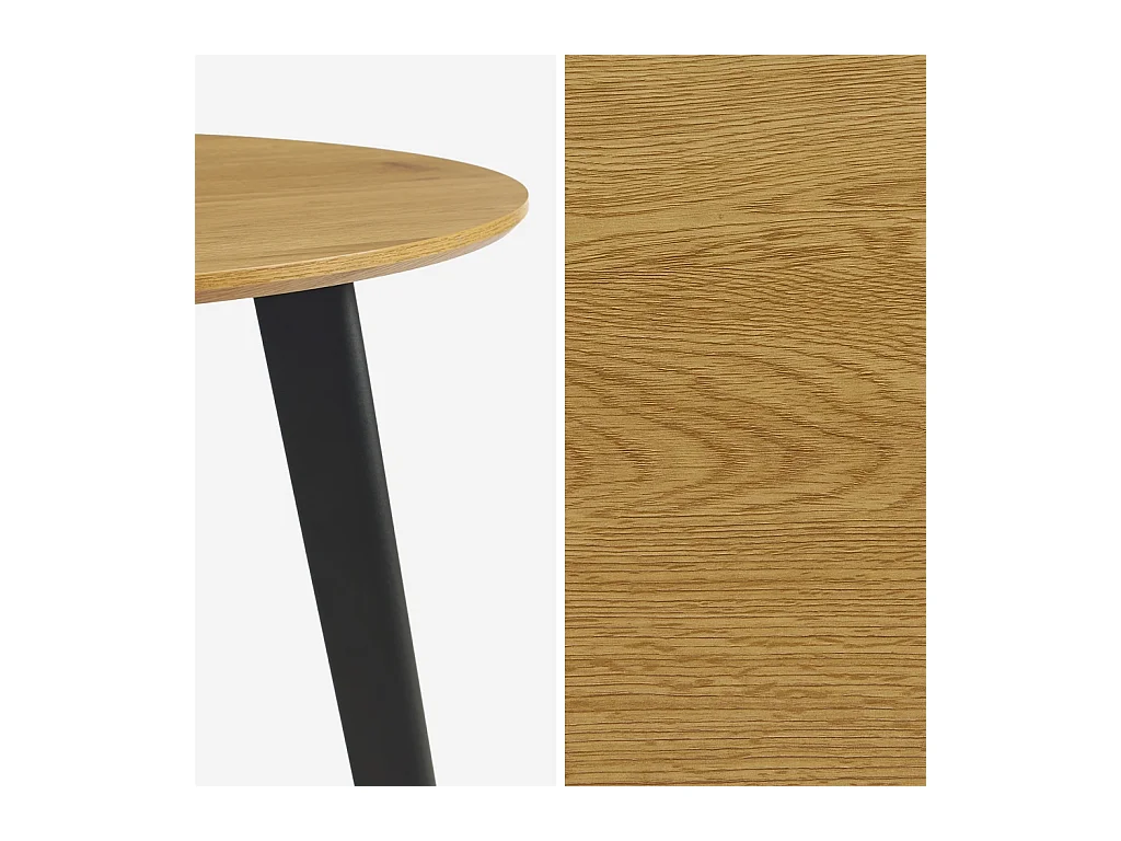 Table à manger ronde effet chêne pieds métal noir 4 places