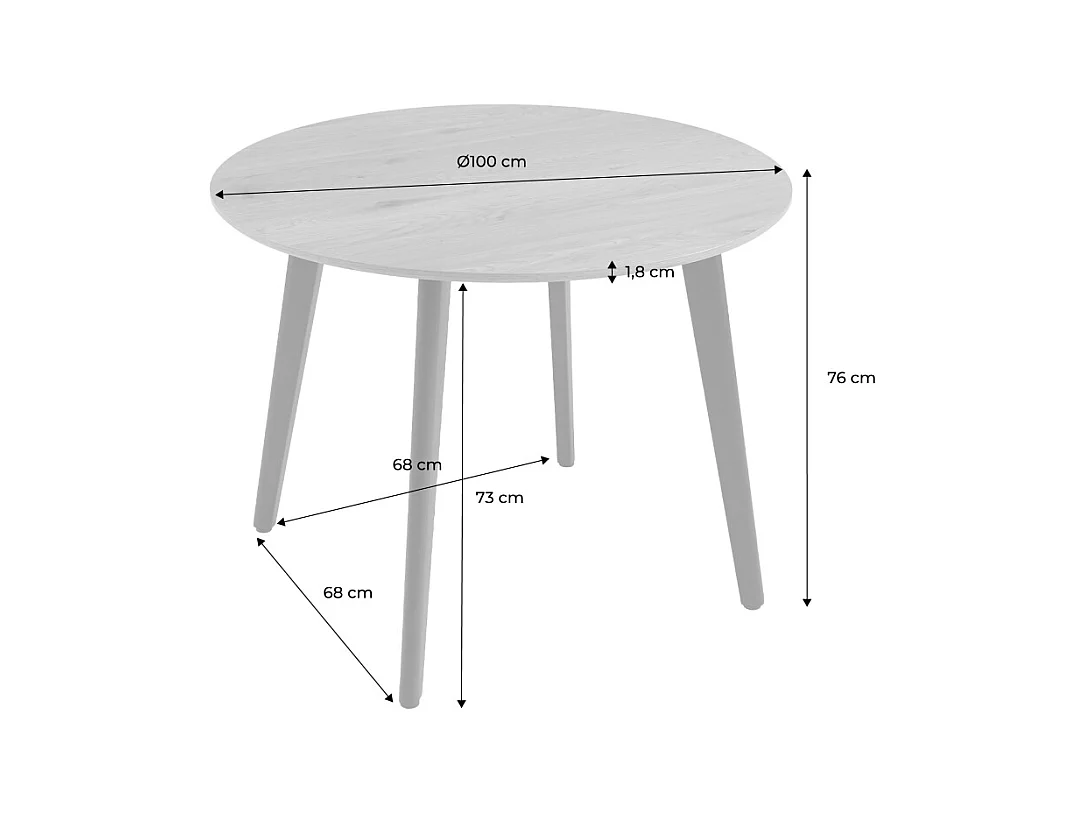 Table à manger ronde effet chêne pieds métal noir 4 places