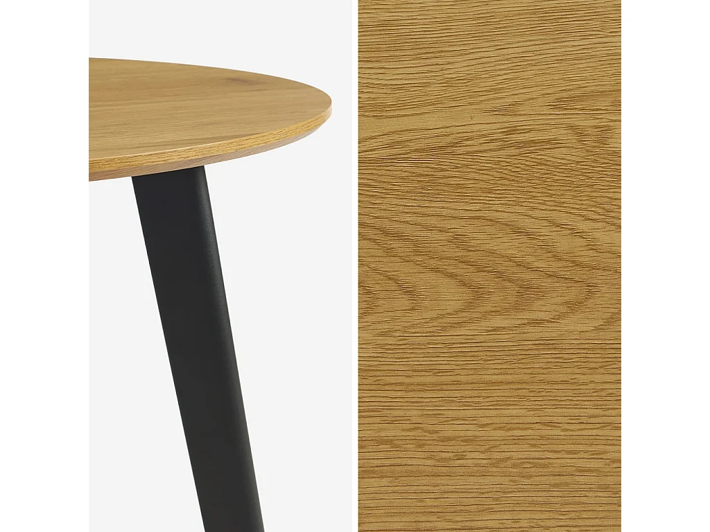 Mesa de comedor redonda efecto madera con patas de metal negro, 4
