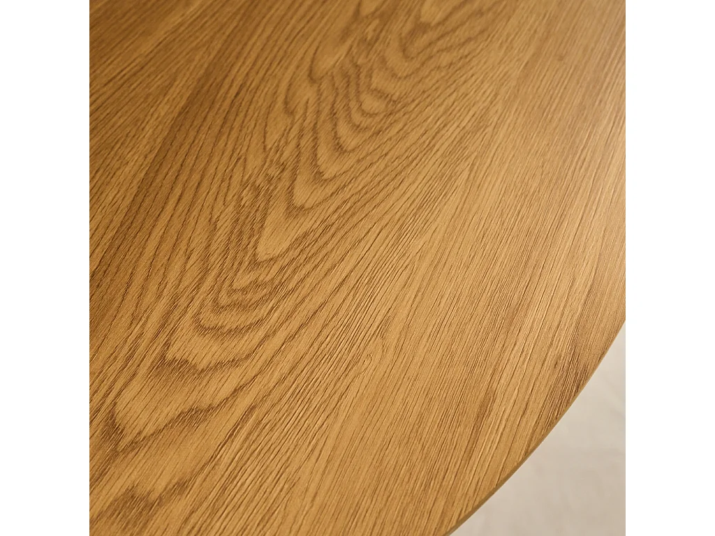 Mesa de comedor redonda efecto madera con patas de metal negro, 4