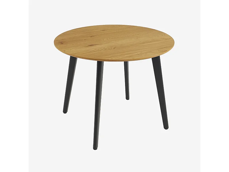 Table à manger ronde effet chêne pieds métal noir 4 places