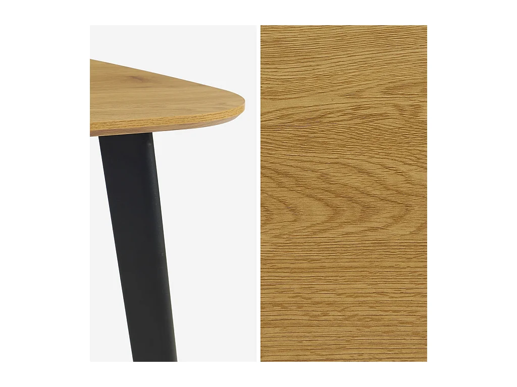 Table à manger carrée effet chêne pieds métal noir 4 places