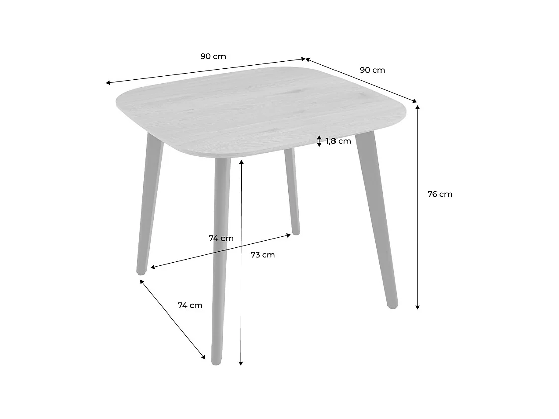 Table à manger carrée effet chêne pieds métal noir 4 places
