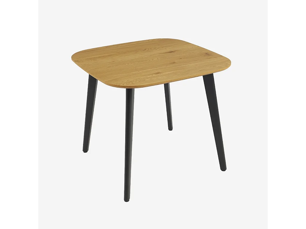 Table à manger carrée effet chêne pieds métal noir 4 places