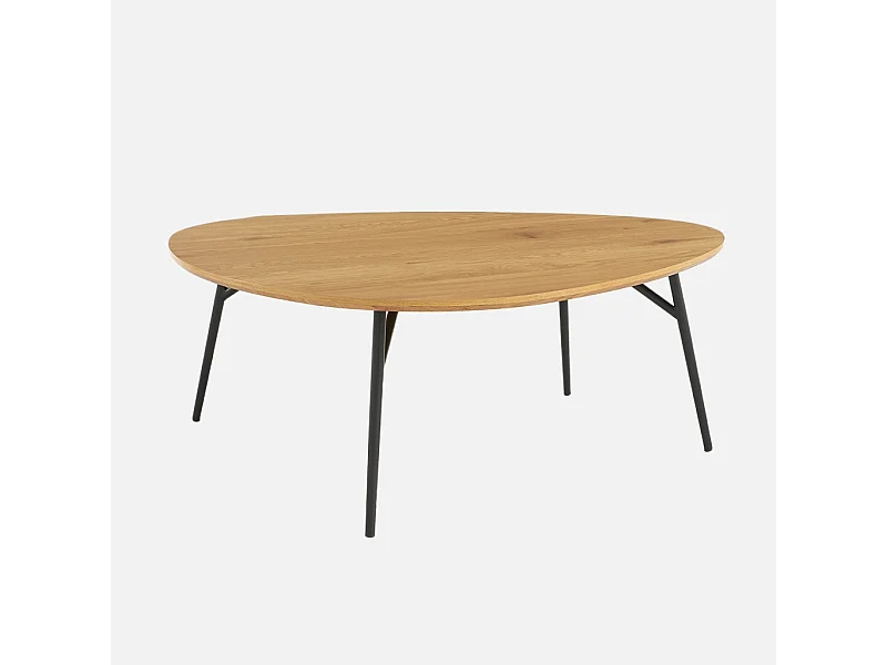 Table basse ovale pieds métal noirs et effet chêne