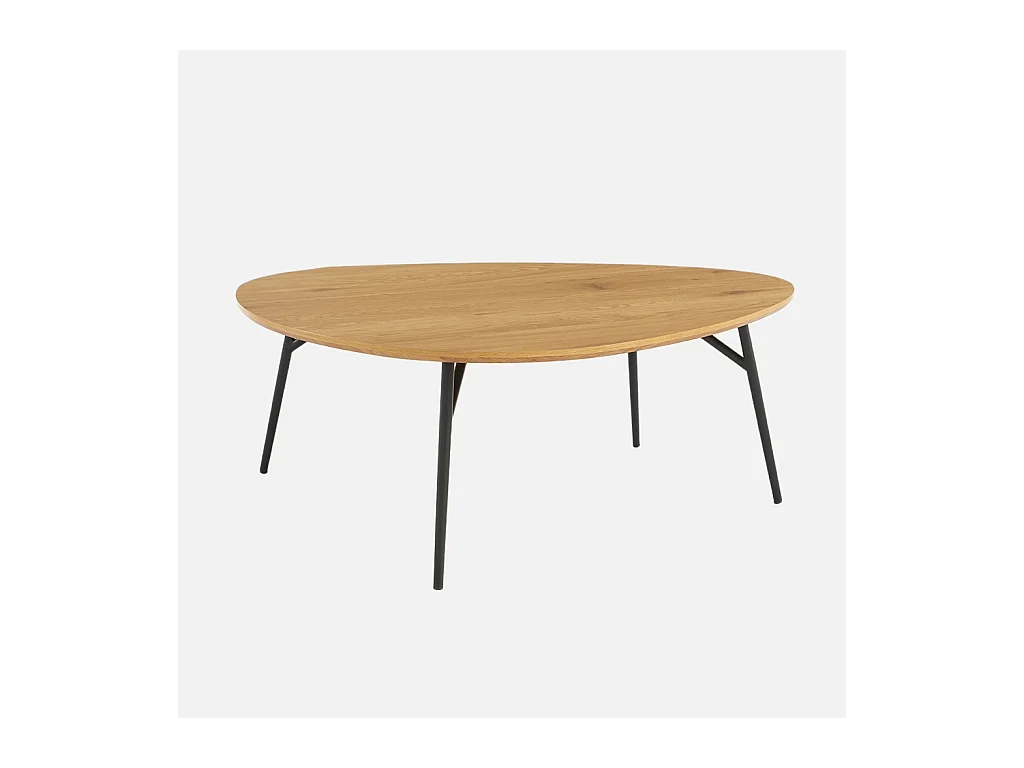 Table basse ovale pieds métal noirs et effet chêne