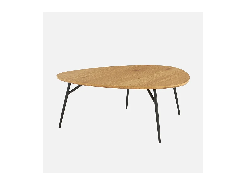 Table basse ovale pieds métal noirs et effet chêne