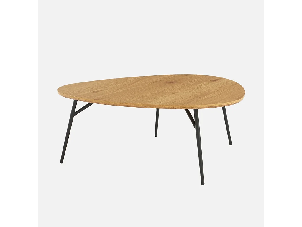 Table basse ovale pieds métal noirs et effet chêne