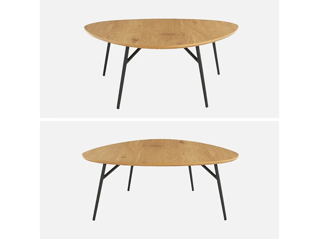 Table basse ovale pieds métal noirs et effet chêne