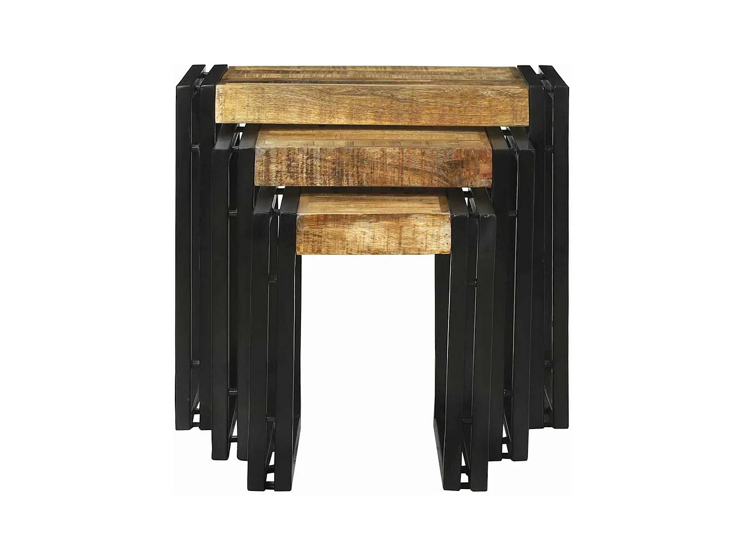 Table Gigogne 3 pièces Marron et noir Bois de manguier brut massif