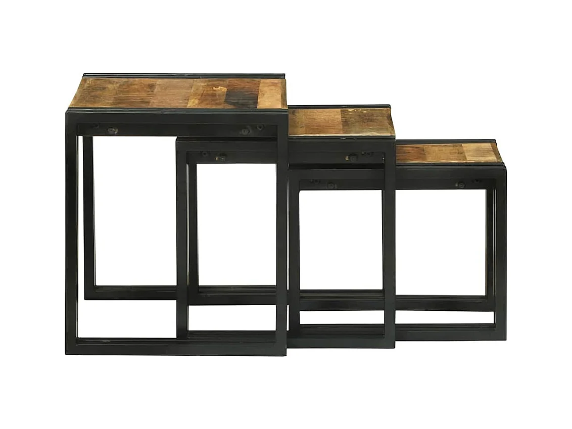 Table Gigogne 3 pièces Marron et noir Bois de manguier brut massif