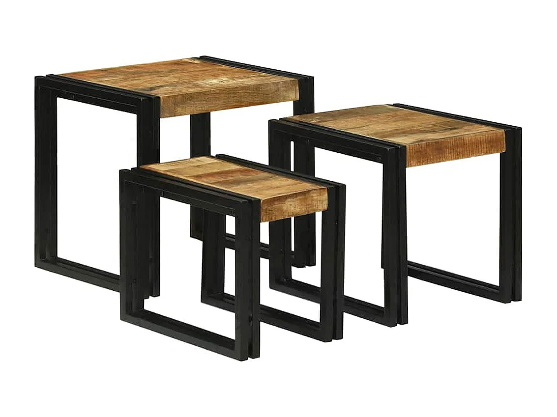 Mesa de Ninho 3 peças Madeira de mangueira áspera maciça