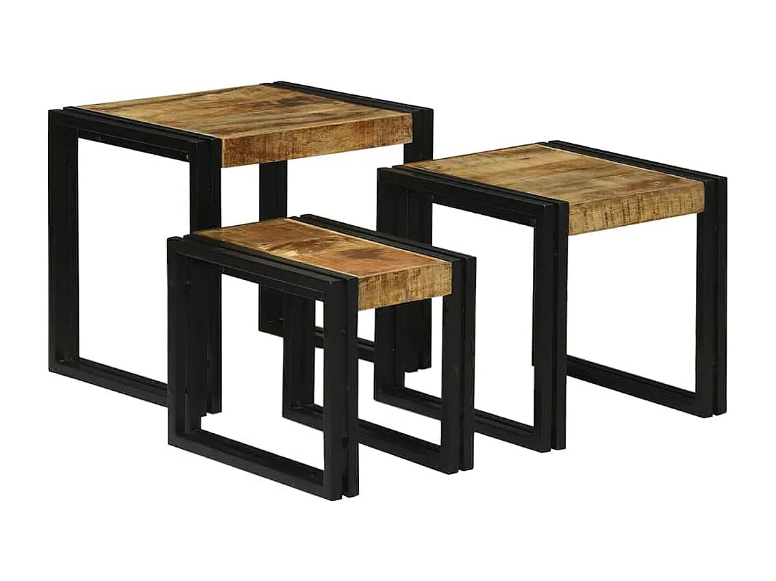 Mesa de Ninho 3 peças Madeira de mangueira áspera maciça