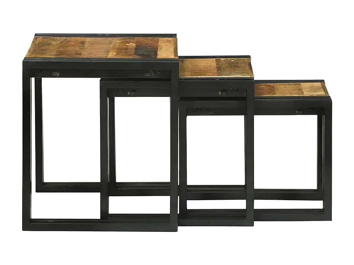 Mesa de Ninho 3 peças Madeira de mangueira áspera maciça