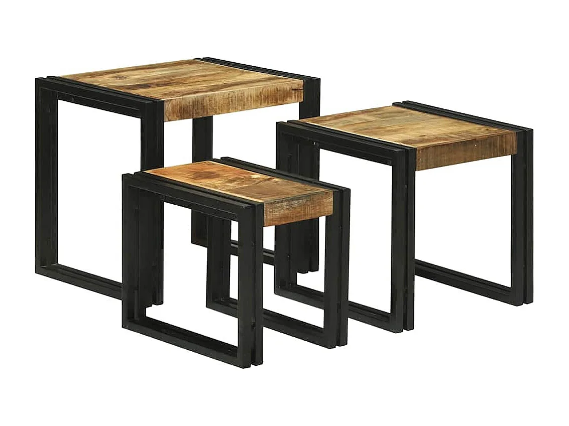 Mesa de Ninho 3 peças Madeira de mangueira áspera maciça