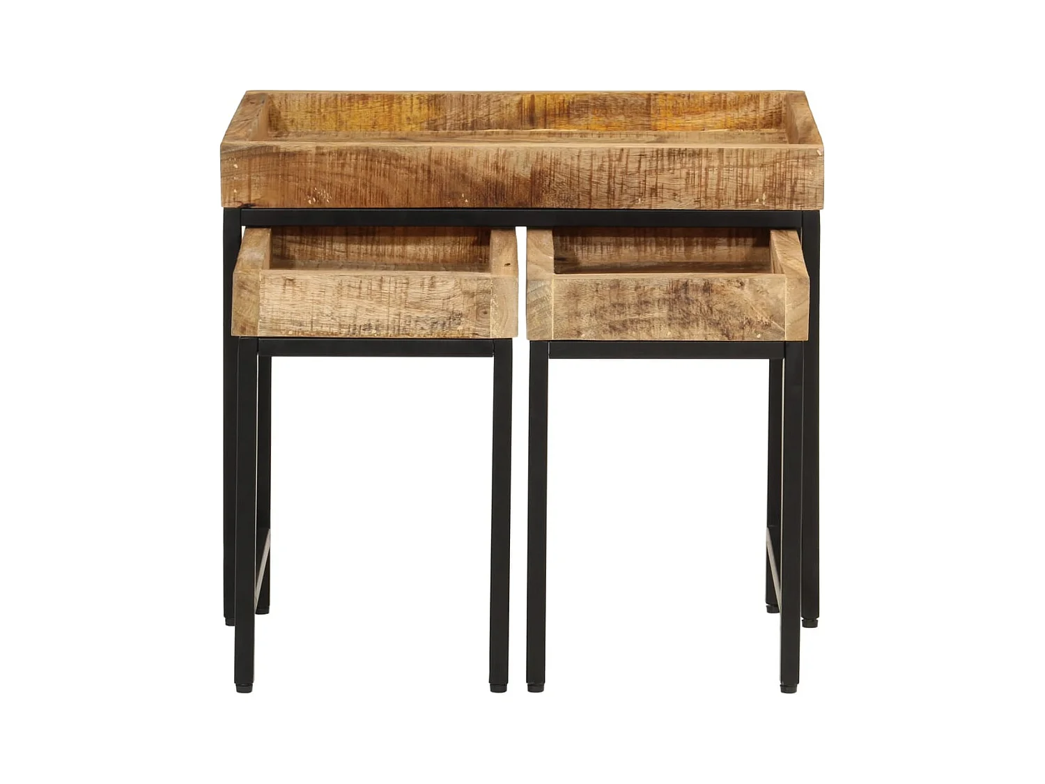 Tables basses gigognes 3 pièces bois de manguier massif brut et fer