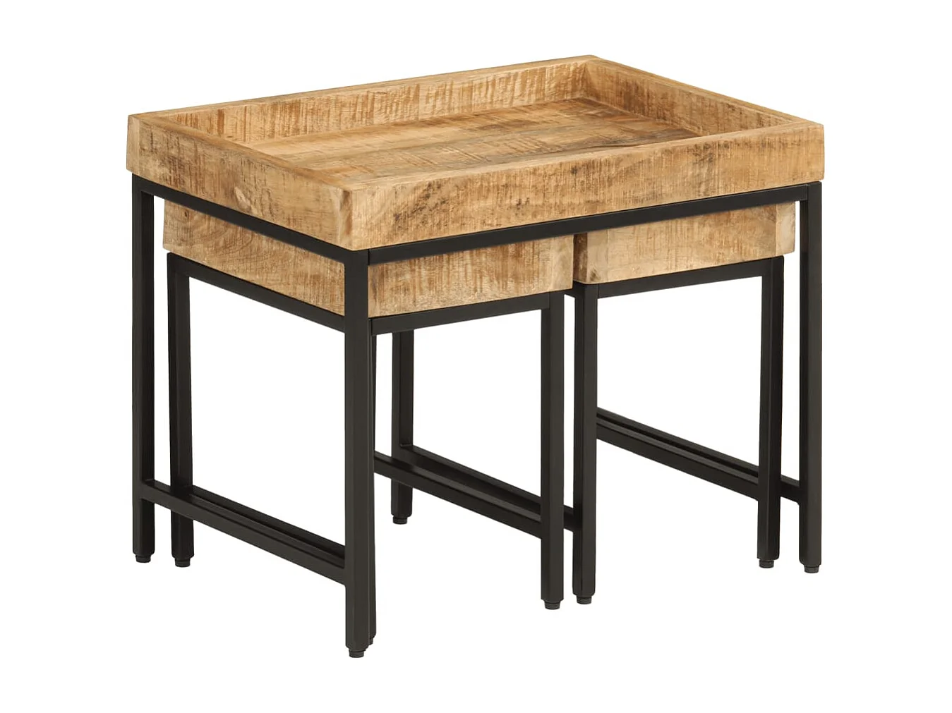 Tables basses gigognes 3 pièces bois de manguier massif brut et fer