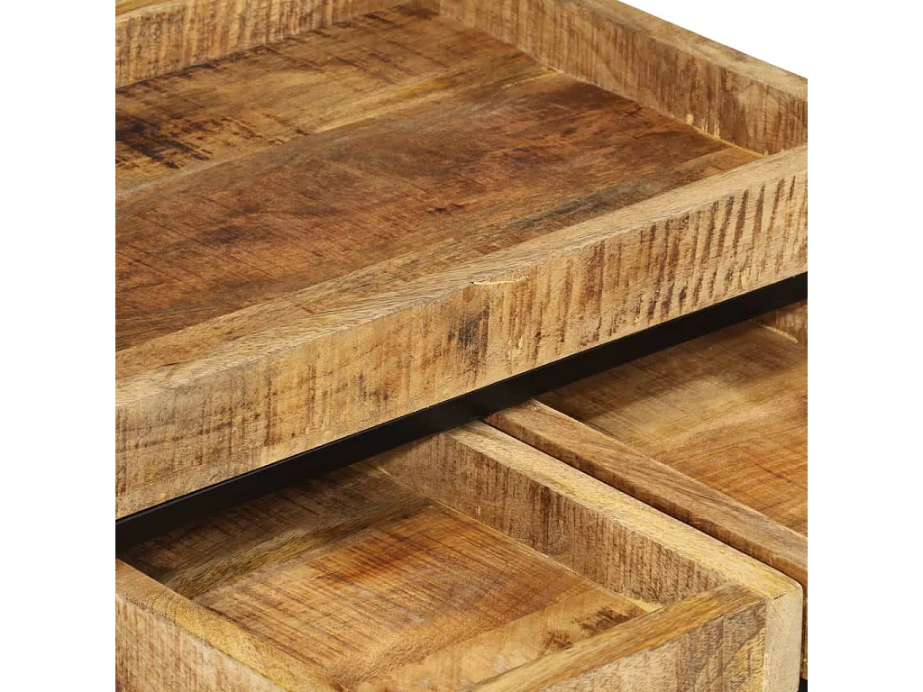 Tables basses gigognes 3 pièces bois de manguier massif brut et fer