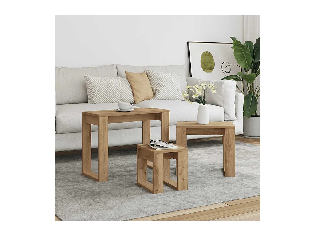 Tables gigognes 3 pièces chêne artisanal bois d'ingénierie