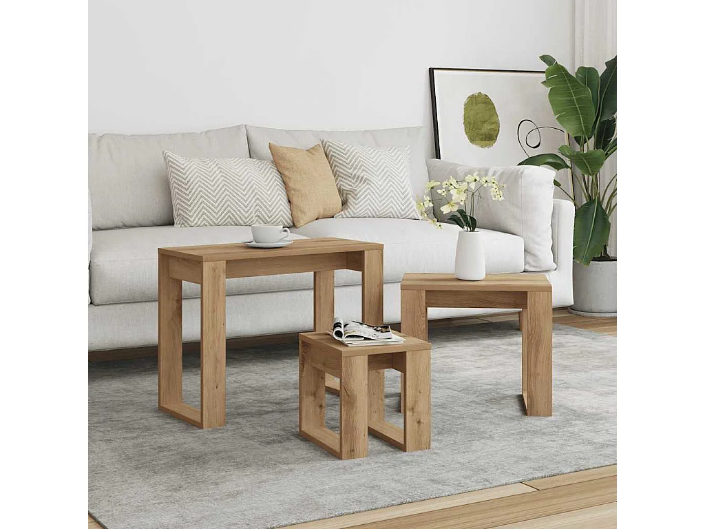 Mesas apilables 3 uds madera de ingeniería roble artisan